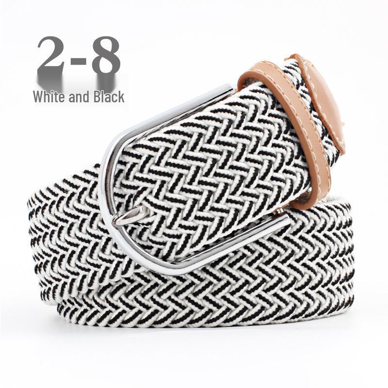 Korean Style Elastic Braided Canvas Belt with Pin Buckle for Men and Women