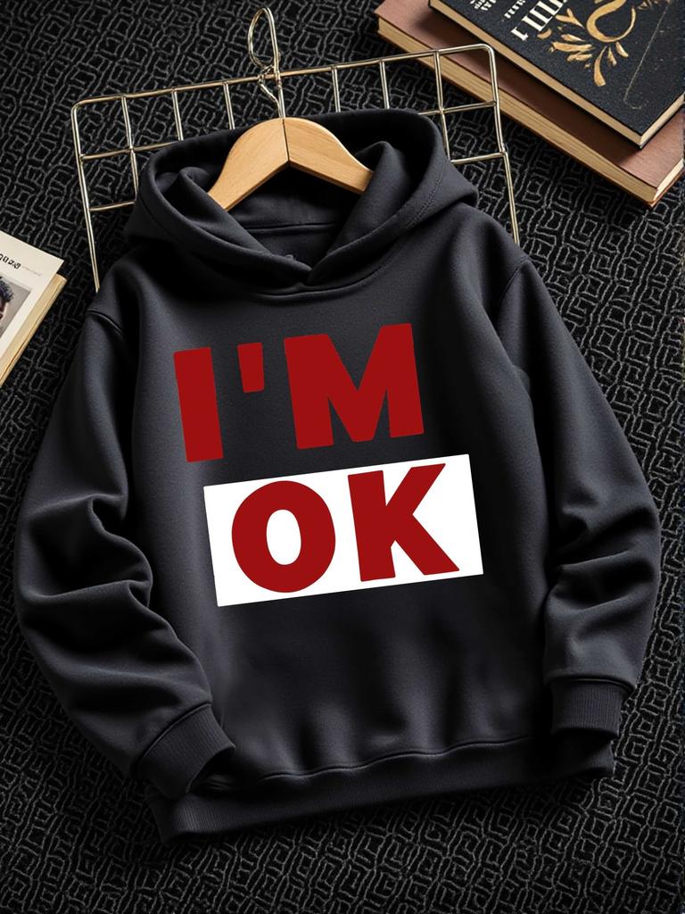 Худи для мальчиков I'M OK с крупной надписью - Розово-черное контрастное худи с белой надписью