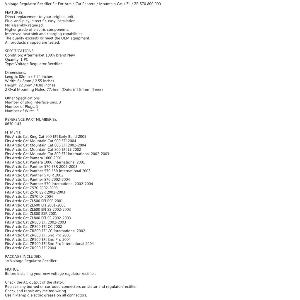 Регулятор напряжения подходит для Arctic Cat 570 600 800 900 Z ZL ZR Panther 0630-143