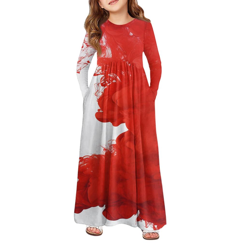 Девичье платье макси на Хэллоуин - Платье с длинным рукавом и карманами