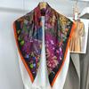88*88cm 100% Mulberry Silk Oil Painting Printed Floral Garden Pattern Square Scarf Shawl Neckerchief