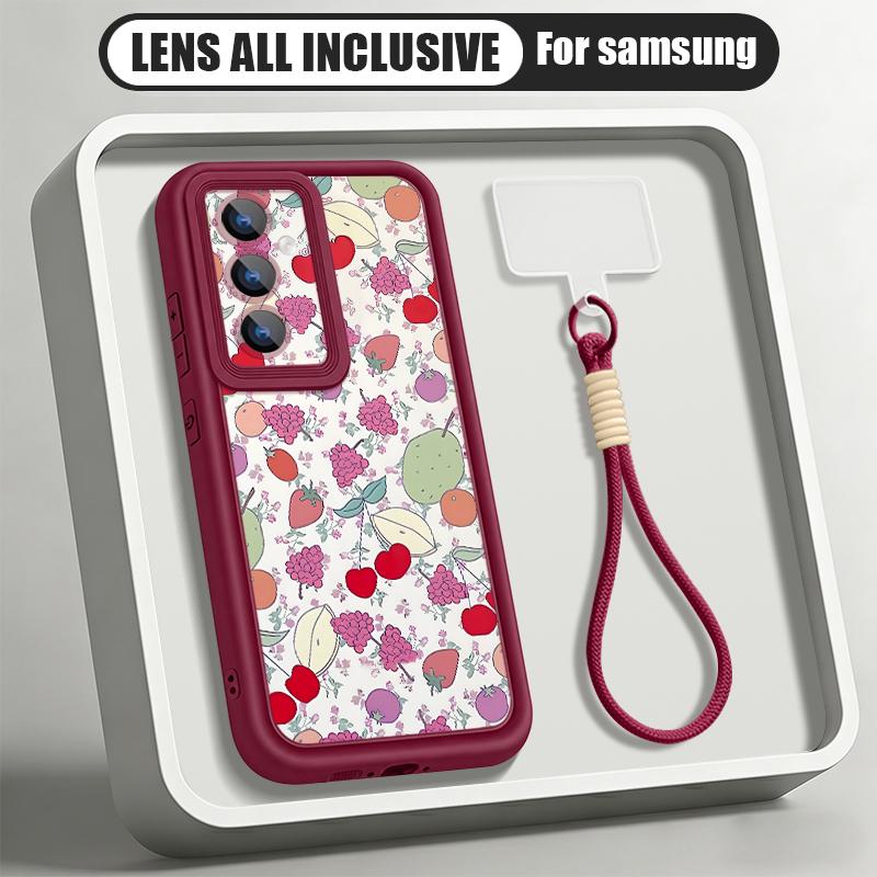 Чехол-шнурок с принтом "Вишни в горошек" для Samsung A57 A37 A27 A17 S26 Ultra S25 S24 S23 S22 S21 FE A54 A55 A16 A26 A36 A56 5G Ударопрочный бампер