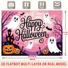 Party Backdrop Halloween Flat Spanish Language Ghosts Pumpkins Spooky Haunted House Photo Booth Background Front Door Decor