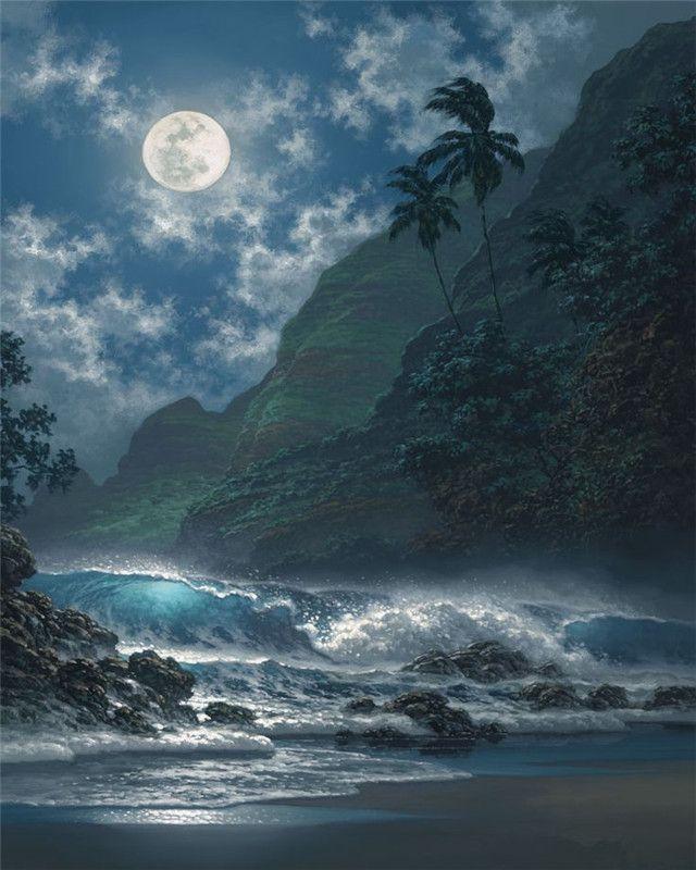 RUOPOTY DIY Painting By Numbers Moon Landscape Acrylic On Canvas Wall Art Picture By Numbers Seaside For Living Room