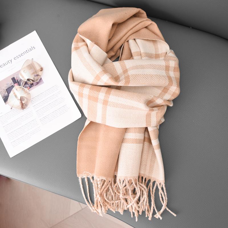 Women'S High-End Cashmere Plaid Scarf, Warm And Soft, Versatile Scarf, Shawl Dual-Purpose
