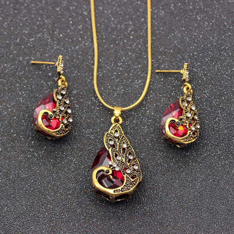 Jinyuan Fashion Jewelry Indian Antique Bronze Plated Ethnic Water Droplets Earrings Design Traditional Jewelry Sets for Women