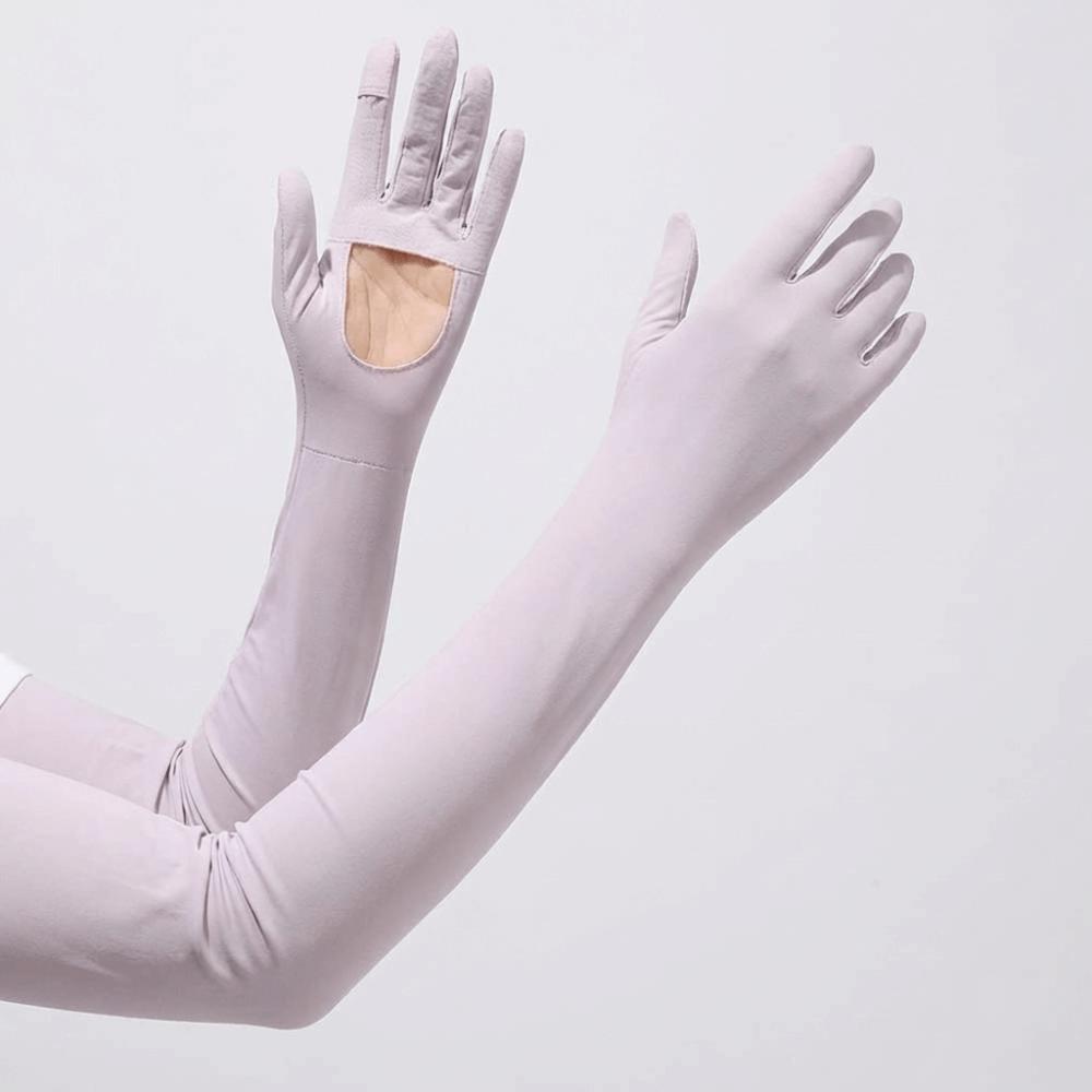 Solid Color Ice Silk Arm Sleeve Non-slip Sunscreen Sleeve Gloves Breathable Long Sleeve Cycling