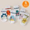 6 Pairs of Random Combination New Japanese Cartoon Pok É Mon Pattern Men's Boat Socks Comfortable Casual Cute Couple Socks
