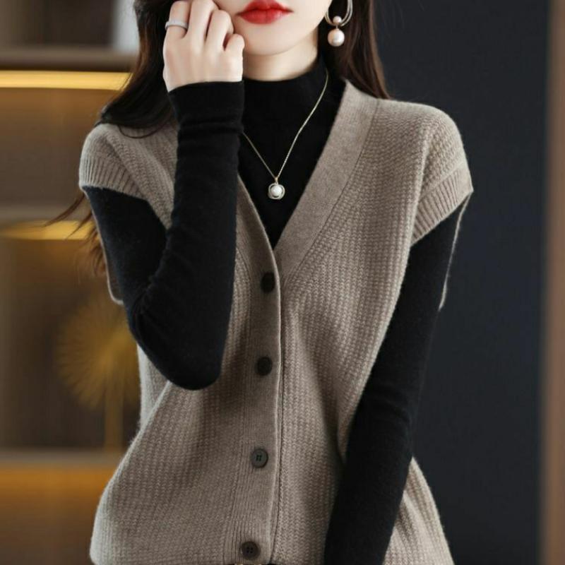 Cardigan Sweater Autumn and Winter 2022 V-neck Knitted Cardigan Vest Women South Korean Loose Sleeveless Sweater Vest Women
