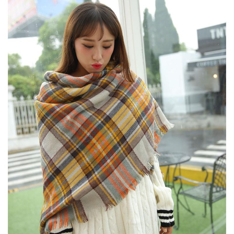 Осенне-зимний клетчатый шарф имитация кашемира теплый женский шарф шаль зимний теплый