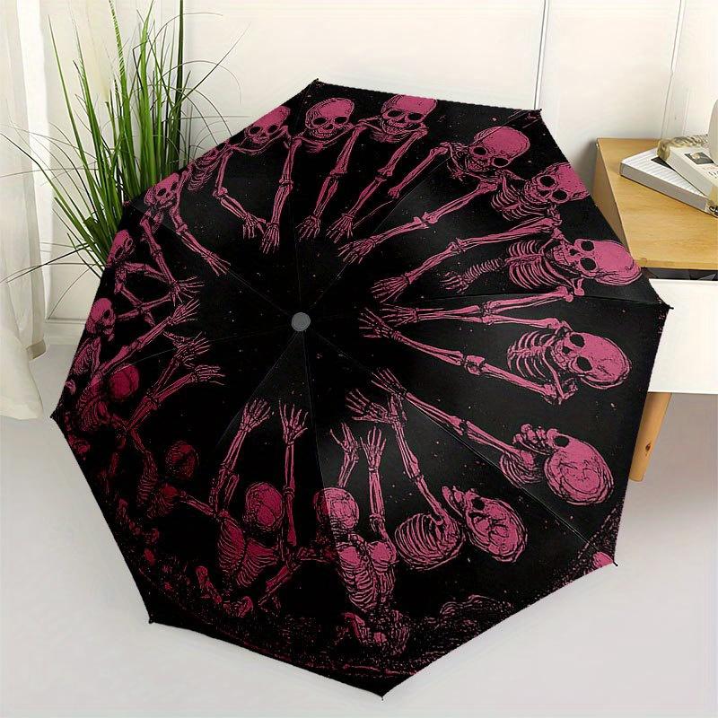 Spooky Skeleton Circle Dance Wall Art PrintUmbrella with Cute Design, Portable 3-Fold Compact Umbrella for Men & Women, Valentine's Day Mother's Day H