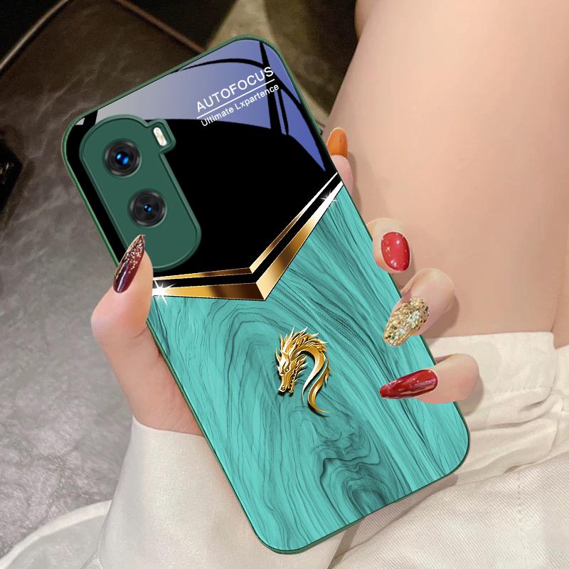 V-образный чехол для телефона с головой дракона из закаленного стекла для Honor 200 90 8X 9X Pro Lite P50 P40 Nova 10 11i P60 Magic4 6 Mate 20 50