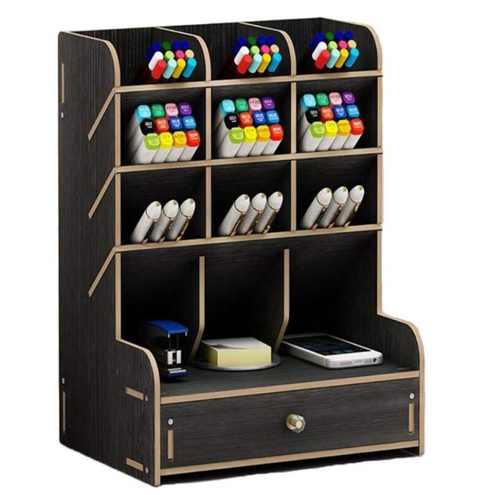 Многофункциональный деревянный органайзер для ручек с выдвижным ящиком для ручек для дома, школы и офиса