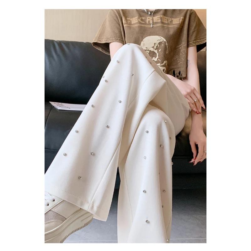 Heavy Industry Hot Diamond Wide Leg Pants for Women's Spring New Casual High Waist Loose Straight Tube Drop Floor Dragging Pants