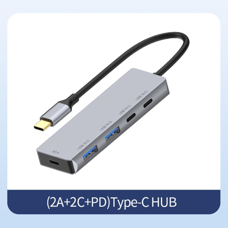USB-C разветвитель 2x USB-C, 2x USB-A порта, скорость передачи 10 Гбит/с, зарядка PD100 Вт, алюминиевый хаб для устройств