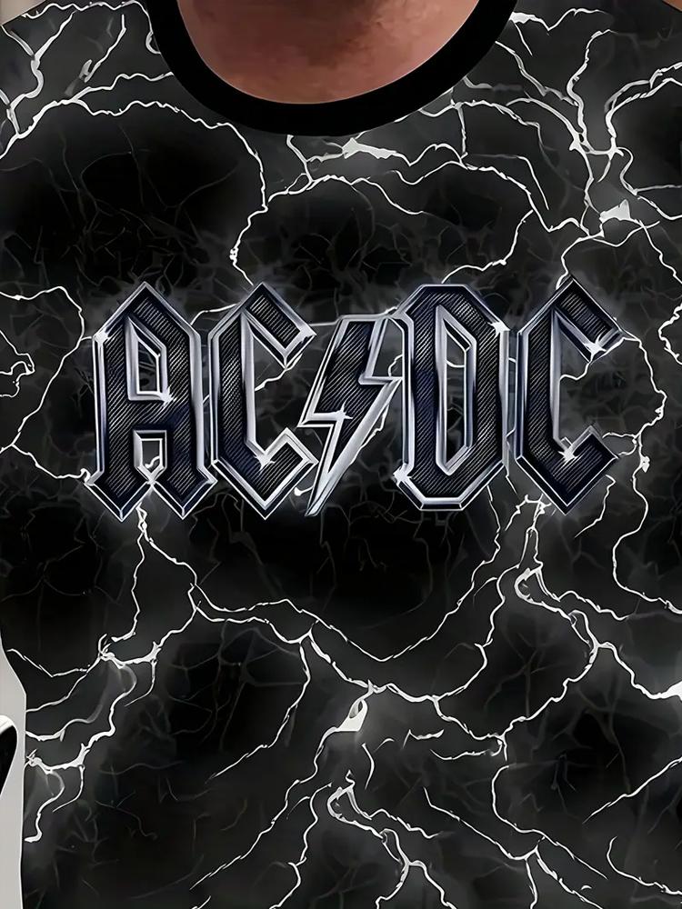 Мужская футболка с принтом молнии AC/DC, 3D-графика, короткий рукав, повседневная футболка, летняя уличная мода, круглый вырез