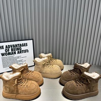 [Fanfuna] Популярные модные женские высокие сникерсы на толстой подошве с большой головой, осень 2025, новые шнурованные короткие ботинки, тренд