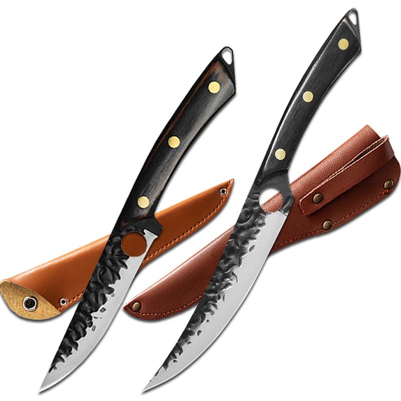 Кованый нож для разделки мяса, кухонный нож для очистки овощей и костей, ручной работы, универсальный нож для разделки мяса, поварской филетировочный нож, нож для рыбалки на открытом воздухе