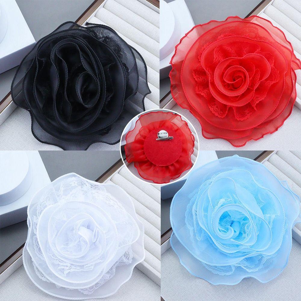 Multi-layer Yarn Rose Flower Brooch Organza Multi-Layer Floral Brooch for Women