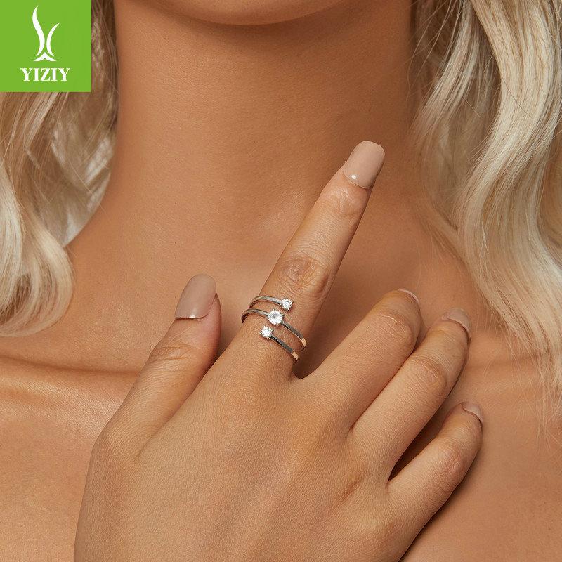 Сверкающее кольцо с цирконами, модное двухслойное кольцо из стерлингового серебра S925.