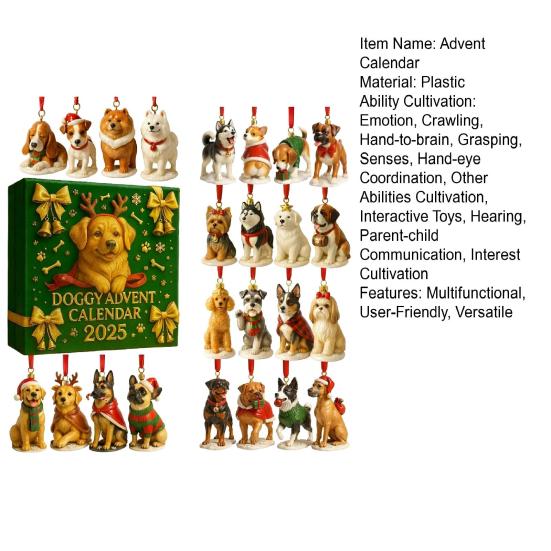 Собачий адвент-календарь 24 дня до Рождества Акриловое украшение на рождественскую елку в виде щенка Многофункциональный праздничный декор для детей и любителей домашних животных