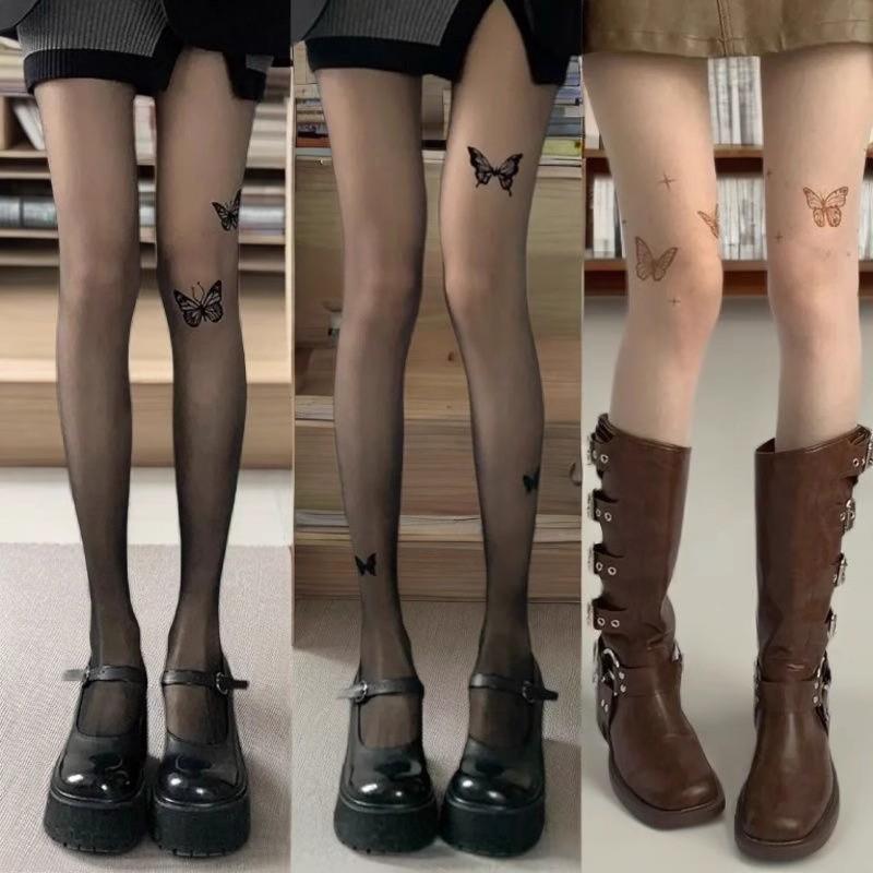 Новые сексуальные женские колготки, колготки с принтом бабочки, высокие чулки до бедра, колготки, нижнее белье, чулочно-носочные изделия, тонкие нейлоновые колготки, чулки для тела