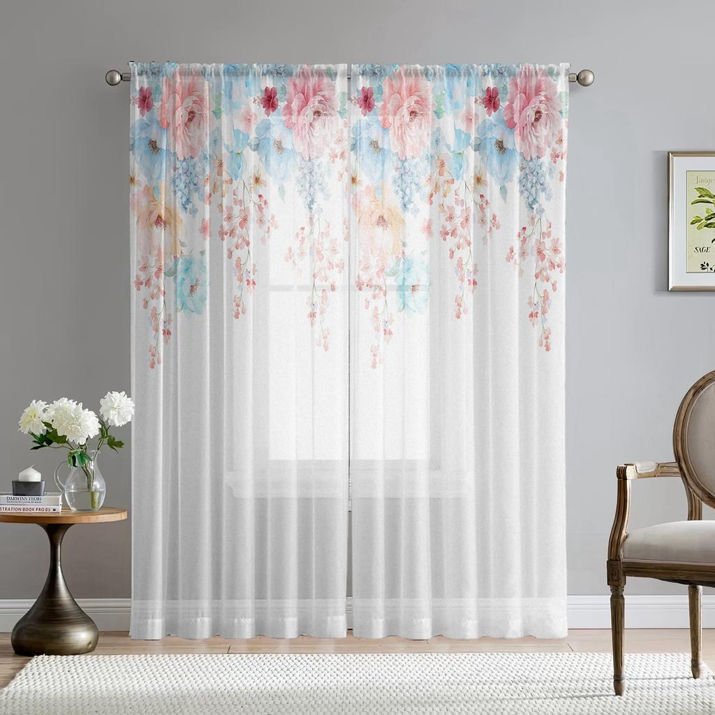 Двухсекционные шторы с принтом пионов в стиле HD, стиль домашнего декора, гостиная, спальня, эффект занавески через штангу