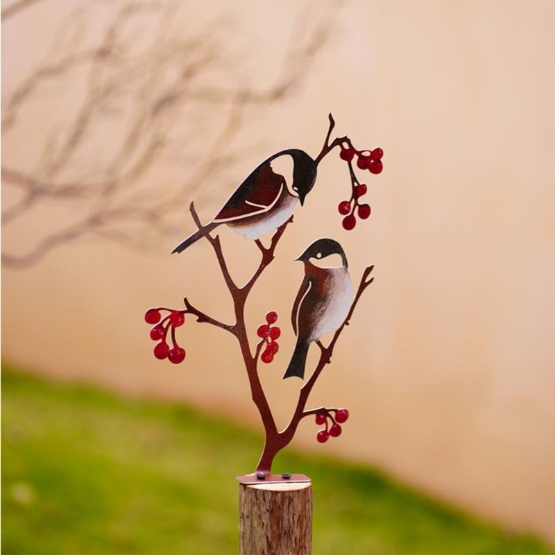 Садовые украшения в виде статуи птицы, металлические садовые птицы, украшения для двора, уличная скульптура птицы, металлические садовые украшения для газона