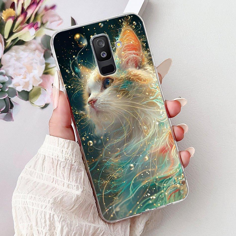 Чехол для телефона Samsung Galaxy A6 Plus 2018 На Samsung A6+ (2018) A6 A600F A605G Элегантные Цветочные Кошачьи Мягкие Силиконовые Прозрачные TPU Чехлы