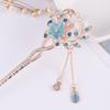 Women Hair Stick Chinese Style Vintage Colorful Rhinestone Flower Decor Tassel Hollow Out Exquisite Stainless Alloy Lightweight Hair Fork Hanfu