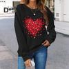 Женская толстовка с капюшоном на День святого Валентина, женская толстовка с принтом в виде сердца, круглый вырез, длинный рукав, свободный пуловер, топы