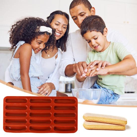Silicone Finger Biscuit Mould 15 Cavities Non-Stick Chocolate Mold for Candy Eclair Bread Muffin Food-Grade Odorless Oven Refrigerator Microwave