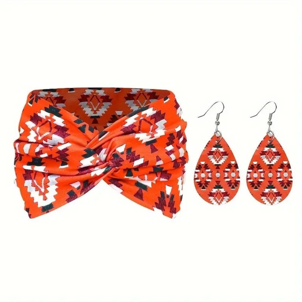 3pcs Ankara Print Women's Hairband Set Boho Women's Earrings Set Sports Wear
