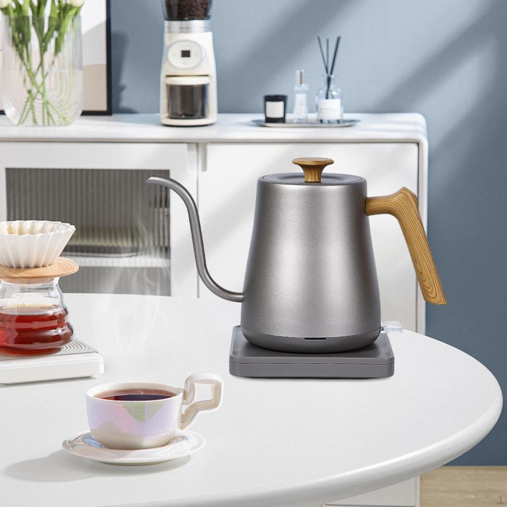 Electric Kettle Stainless Steel for Brew Tea Boil Water Pour Over Coffee Black Wood Grain