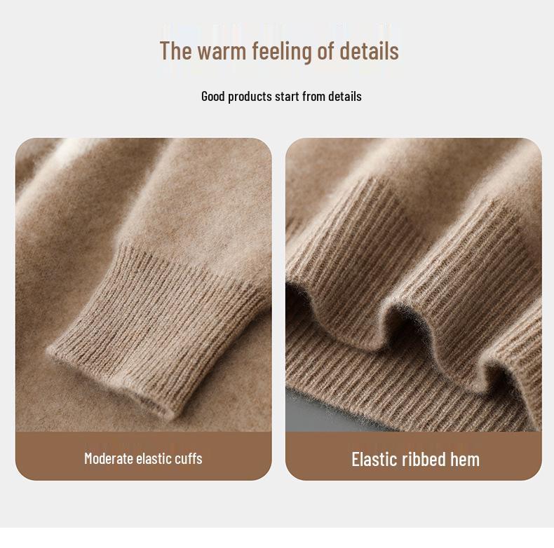 Men's Color Block Wool Sweater: Round Neck, Thick, Simple Design, 100% Pure Cashmere, Perfect for Autumn/Winter.