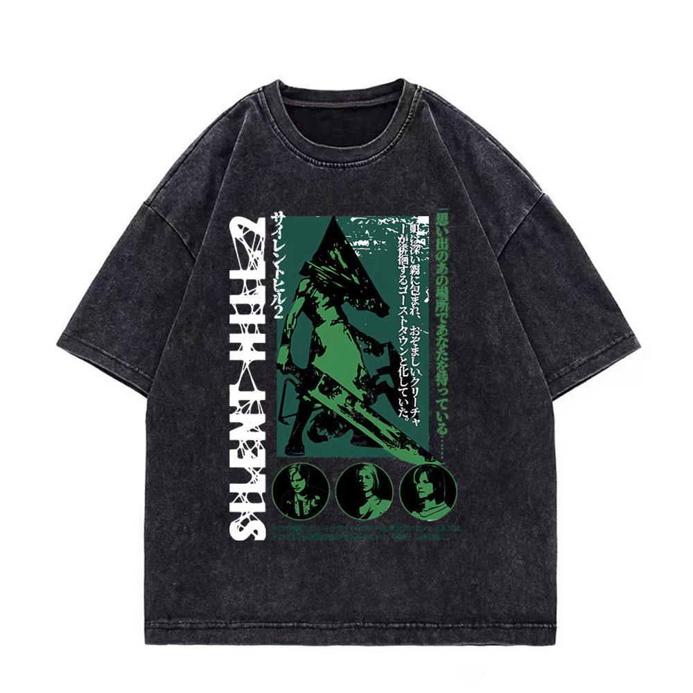 Игра Silent Hill Винтажная стираная футболка Мужская Женская Готическая Мода Футболки Высококачественный Хлопок Оверсайз Футболки Уличная Одежда