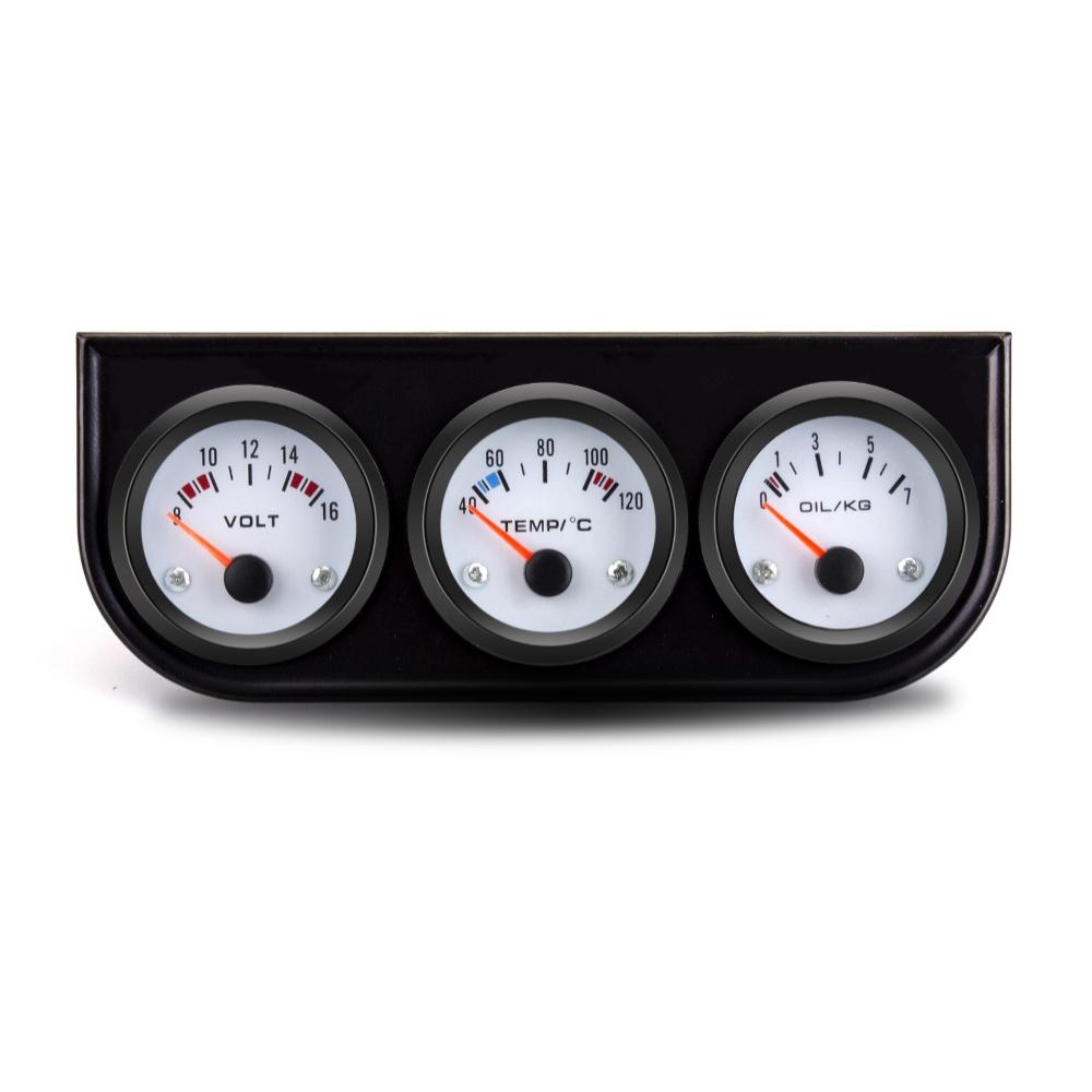 52mm Car Triple Gauge Voltmeter Water Temp Gauge (Celsius) Oil Pressure Gauge(Bar) 3 in 1 Car Modification Gauge With Sensor