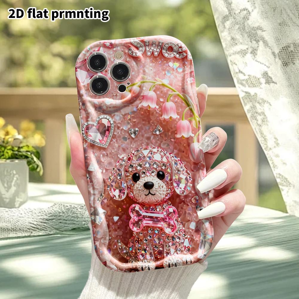 Phone Case: 2D flat, suitable for iPhone 18, 17, 16, 15, 14, 13, 12 Pro protective case, phone decoration, pink puppy, perfect Christmas and Halloween