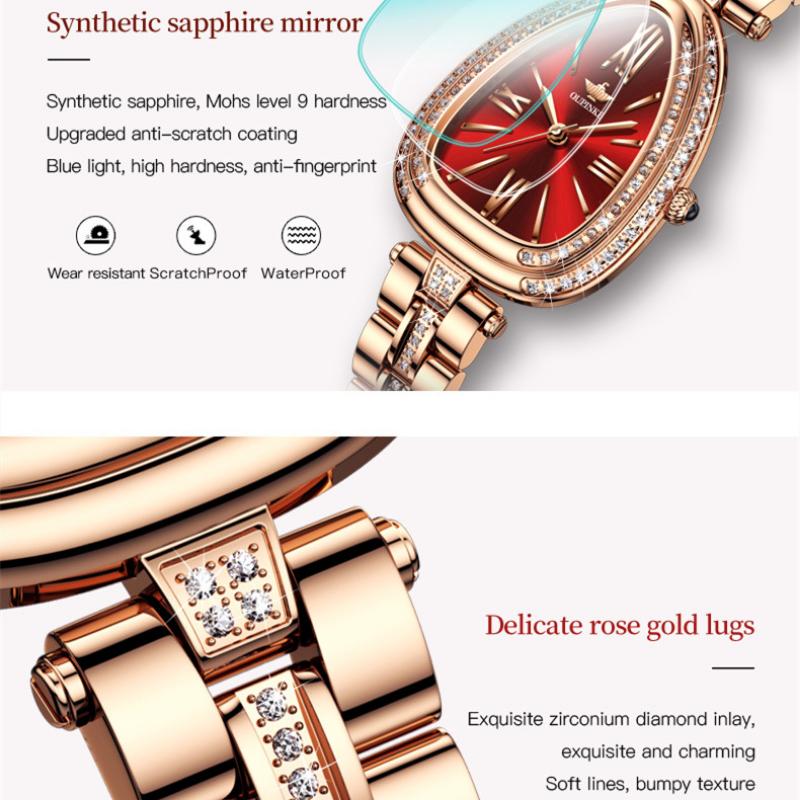 OUPINKE Новые женские часы для бизнеса и отдыха, бренд Tide, инкрустированный бриллиантами змеевидный циферблат, водонепроницаемые кварцевые часы высокого класса