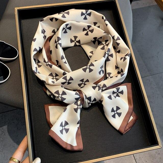 2021 модный шелковый шарф с цветочным принтом, женские длинные шарфы с тонкой шеей, офисная женская шаль, банданы, женская сумка, шарфы для волос, носовой платок