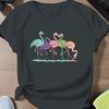 Women Summer T Shirt Flamingo Print Retro Fashion Short Sleeve Tees Casual   Printed  Tops