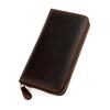 Vintage Crazy Horse Leather Men Wallet Long Zipper Card Holder Wallet
