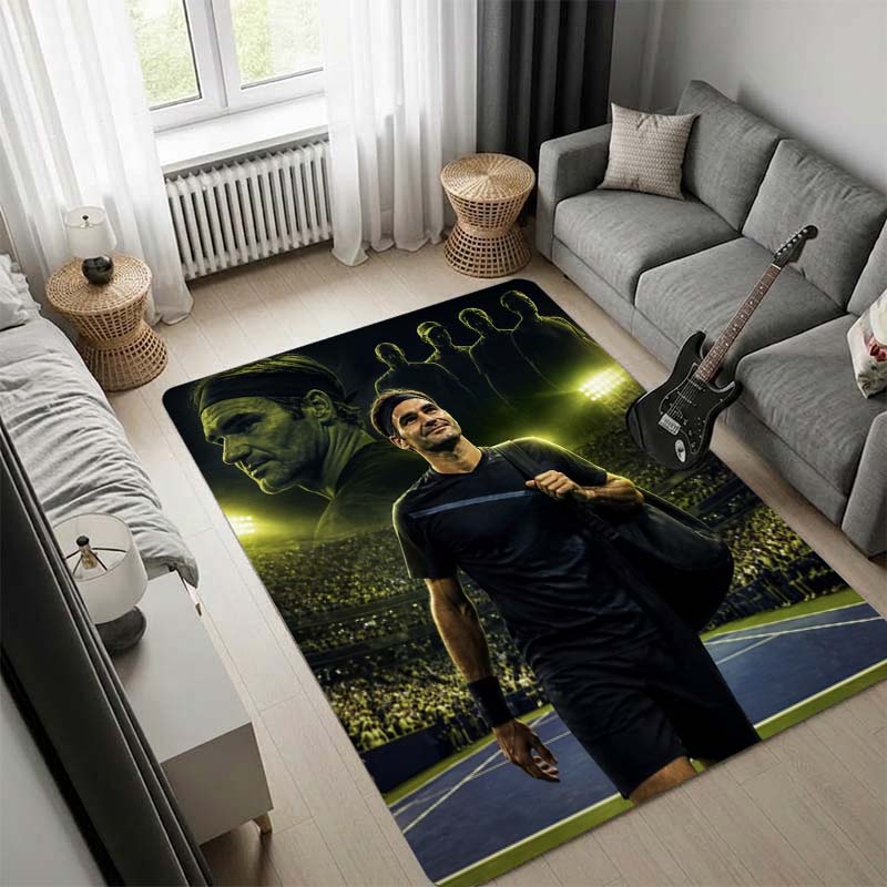 Roger Federer Photo Collage Area Rug, Non Slip Floor Mat, Tennis Star Print Carpet for Living Room Bedroom Home Decor
