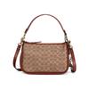 Coach Кэри 28 классическая для пресбиопии на молнии с металлической пряжкой, логотип C, покрытие из холста и телячьей кожи, портативная, на плечо, через плечо, большого размера, женская, коричневая