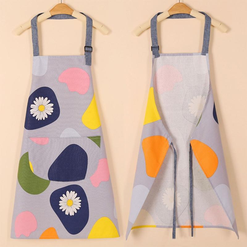 Cartoon Pattern Cotton Apron with Large Front Pocket No Sleeve Hanging Neck for Men Women Unisex Adjustable Kitchen Cooking