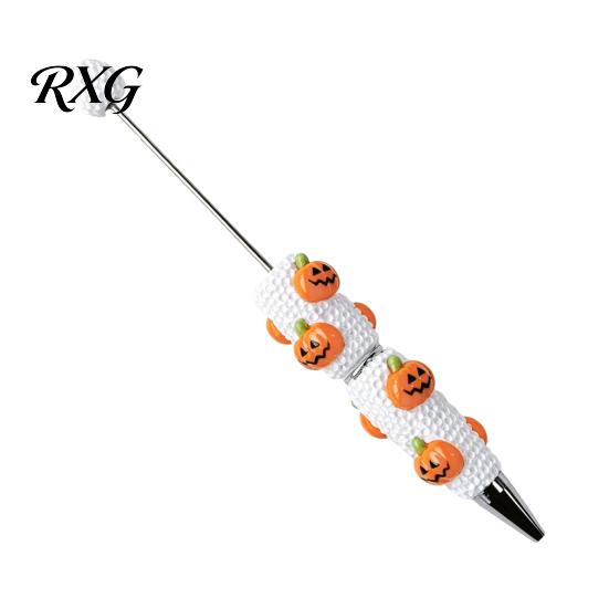Pumpkin Shaped Ballpoint Pens Halloween Rhinestone Beadable Pen, DIY Sparkly Cat Ghost Plastic Beaded Spooky Stationery Glitter Black Ink Pen