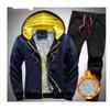 Мужской осенне-зимний утепленный спортивный костюм с цветными блоками, комплект из двух предметов: топ с капюшоном и брюки