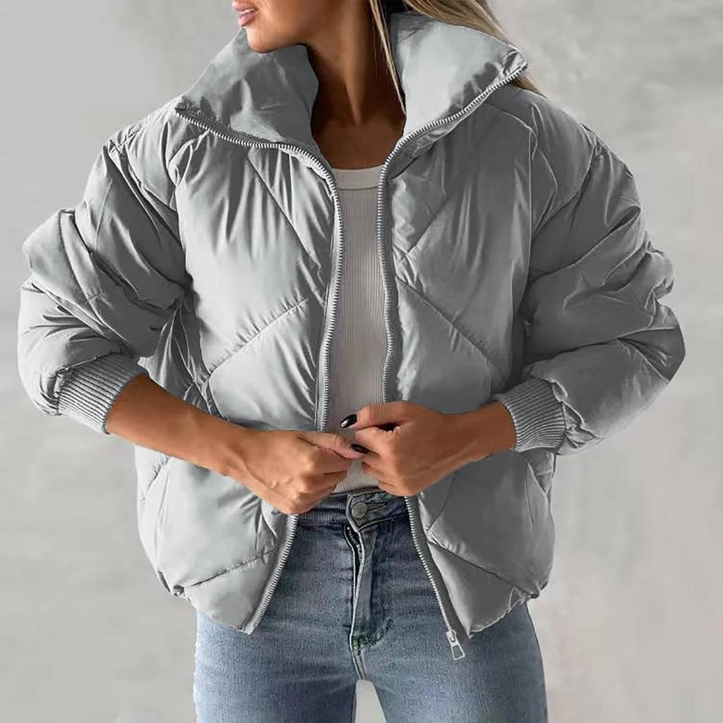 Женская повседневная однотонная короткая клетчатая куртка с одним воротником и длинными рукавами из плотного хлопка