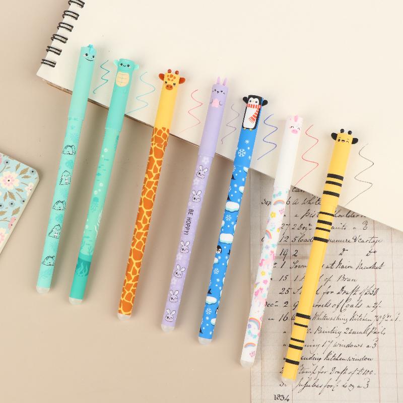 7Pcs Pen Bee Rabbit Giraffe 0.5Mm Colored Pen Core Neutral Pen Cartoon Animals Erasable Gel For Writing School Supplies