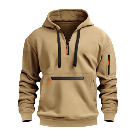 Осень-зима Мужская толстовка с капюшоном на молнии с декором, свободная эластичная манжета, шнурок, теплый пуловер средней длины, однотонный топ в стиле хип-хоп для занятий спортом, повседневной носки